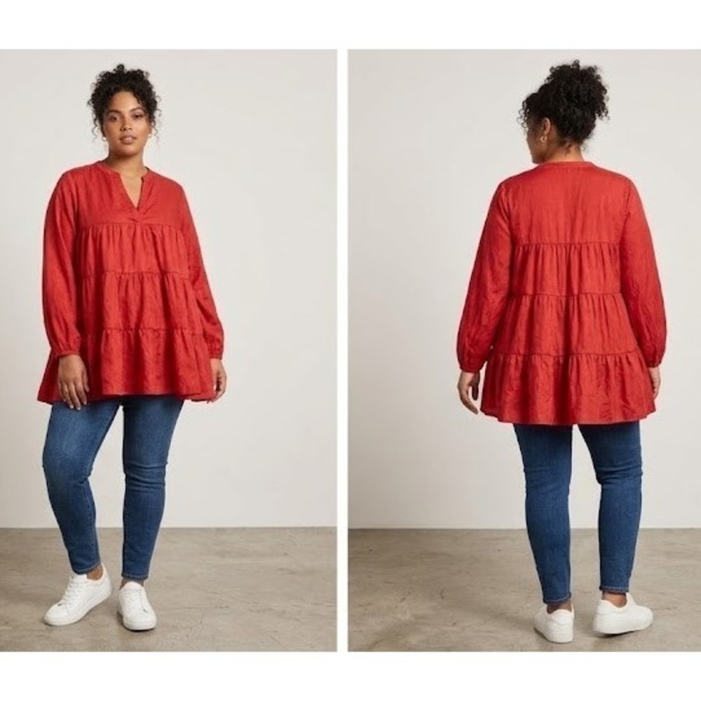 Glam Satin Mini Dress Womens Large Red Tiered Long Sleeve‎ V-Neck Party Cocktail